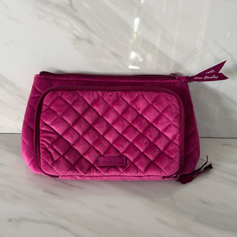 Vera Bradley Makeup Bag Cosmetic Pouch Zippered Multi Pocket Quilted Velvet